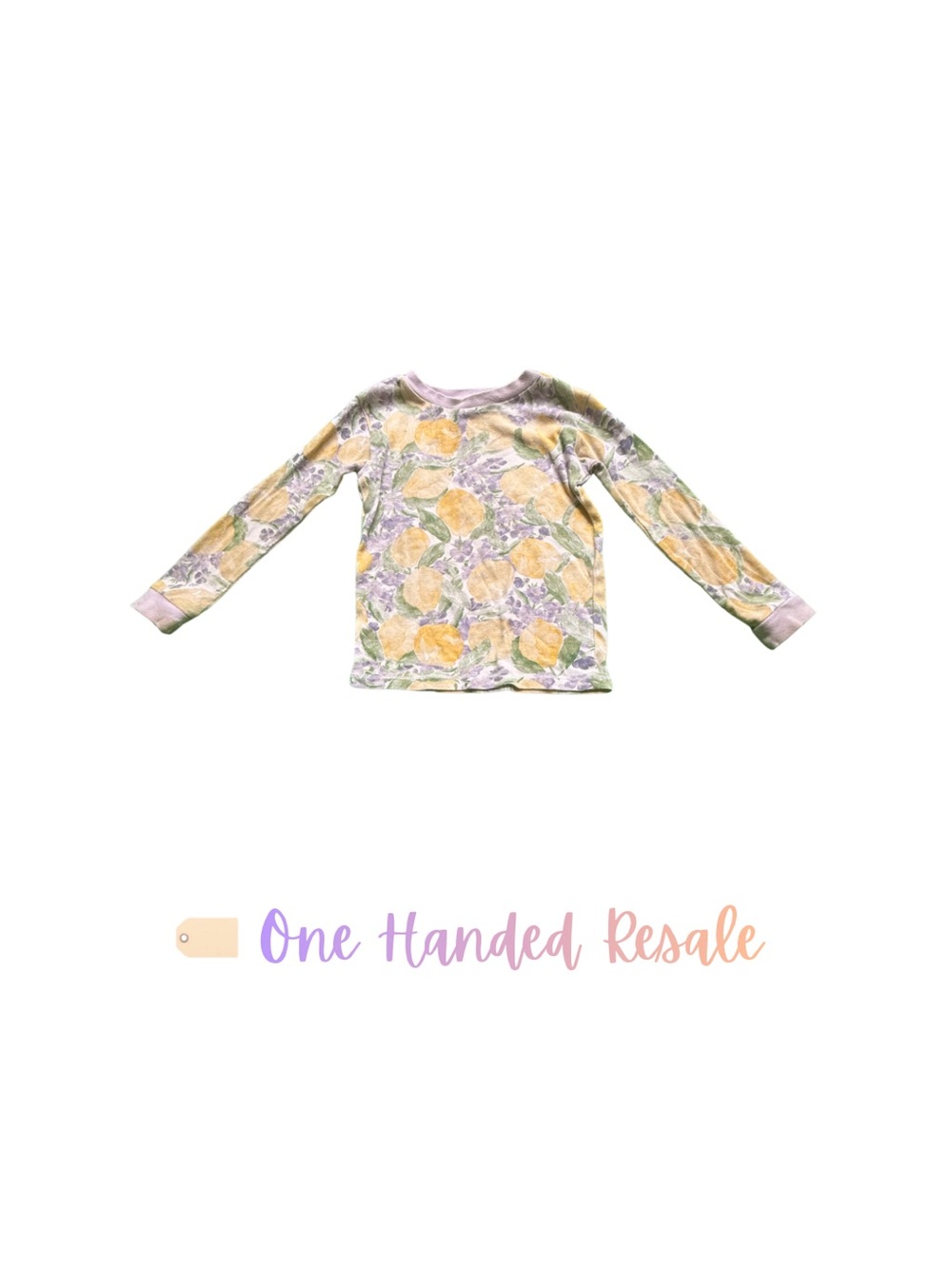 🐝 Burt's Bees Baby Pastel Lavender Lemon Print Long Sleeve Pajama Top 4T